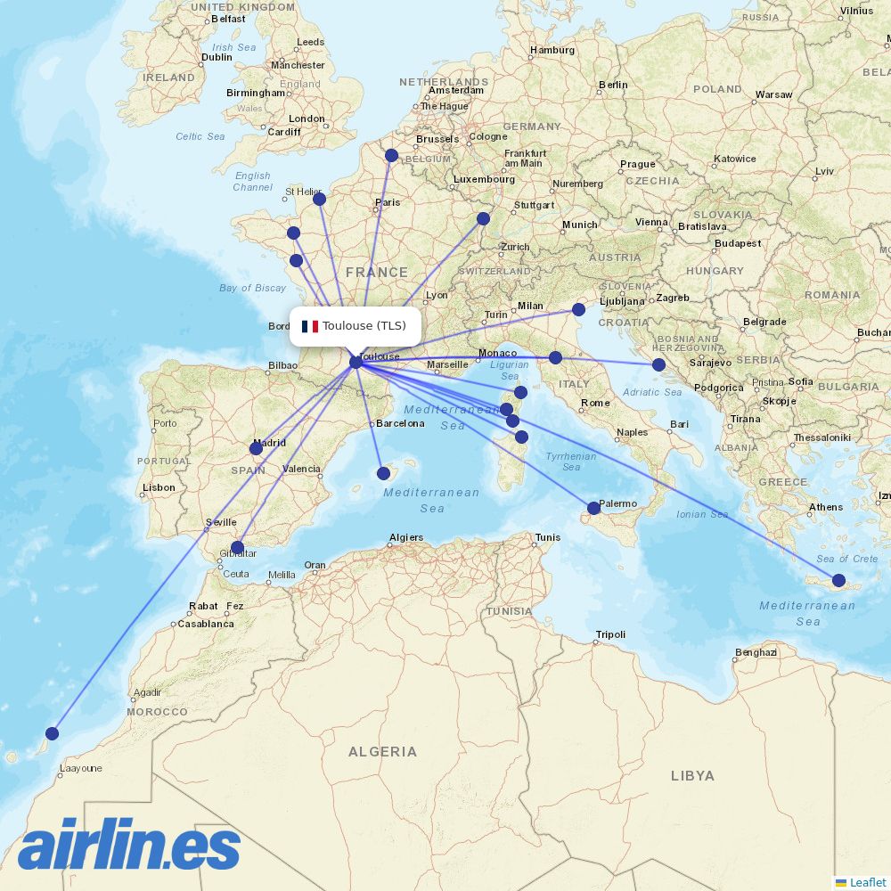 Volotea from Toulouse–Blagnac Airport destination map