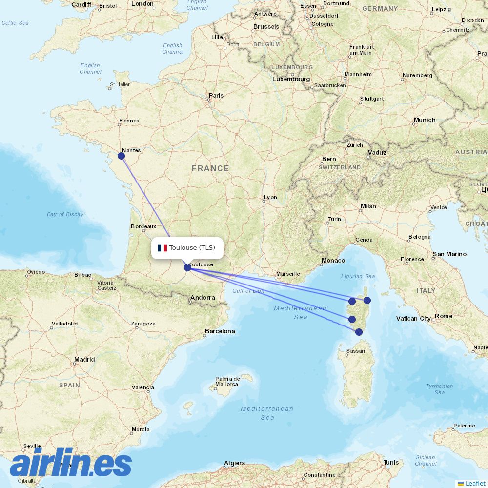 Air Corsica at TLS route map