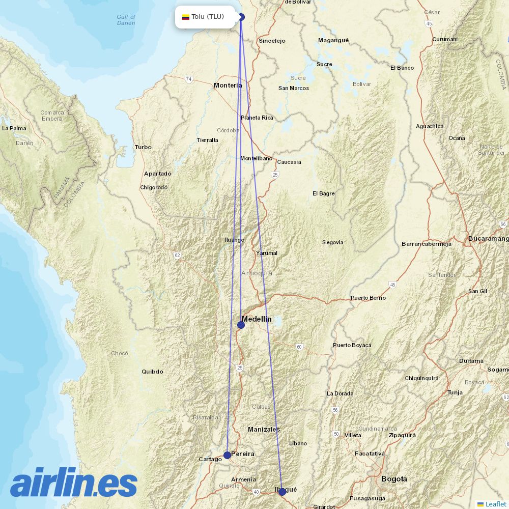 Clic Air from Golfo de Morrosquillo Airport destination map
