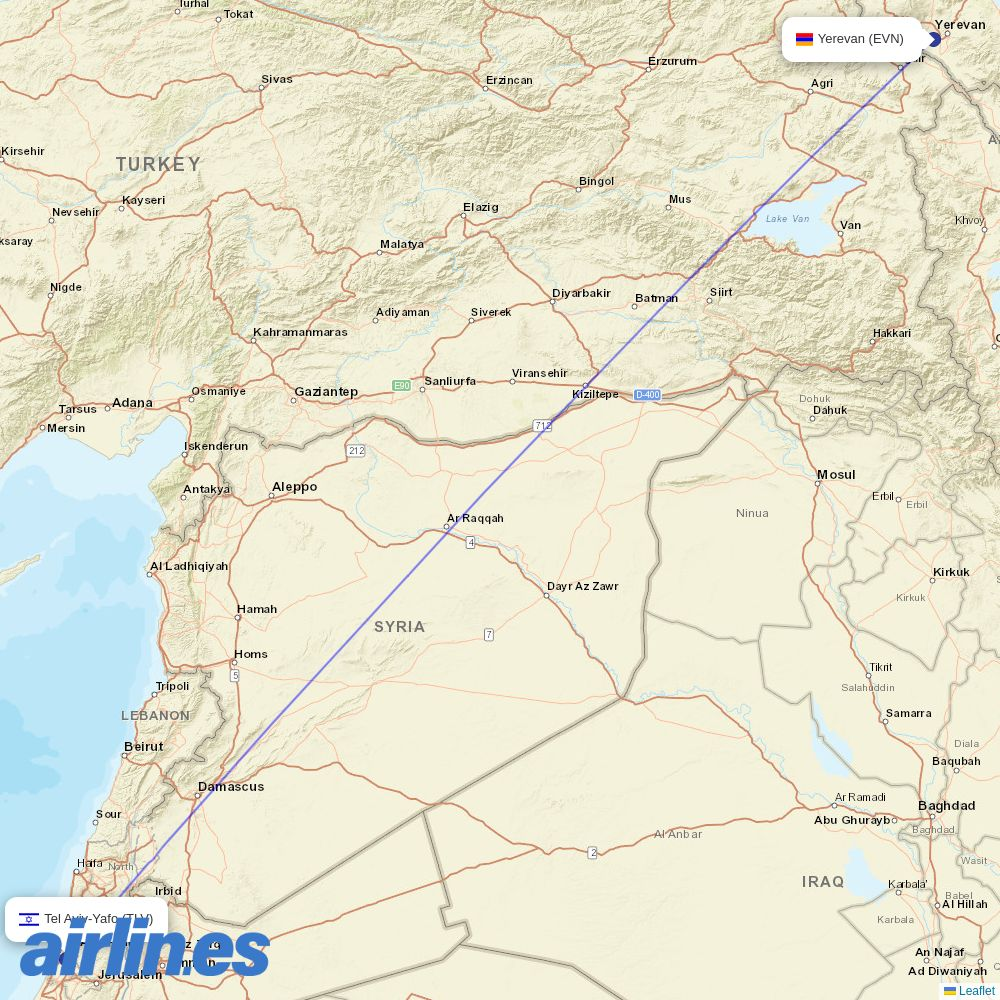 FlyOne Armenia from Ben Gurion International Airport destination map