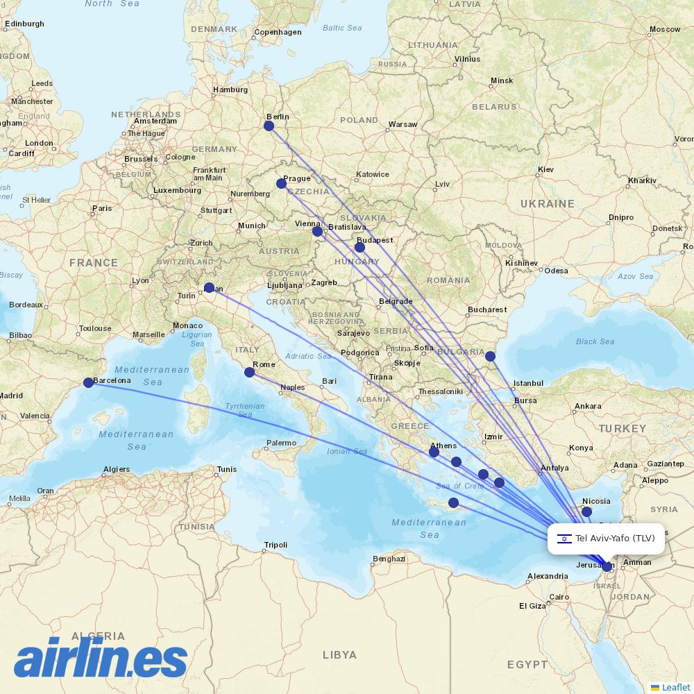 Bluebird Airways from Ben Gurion International Airport destination map