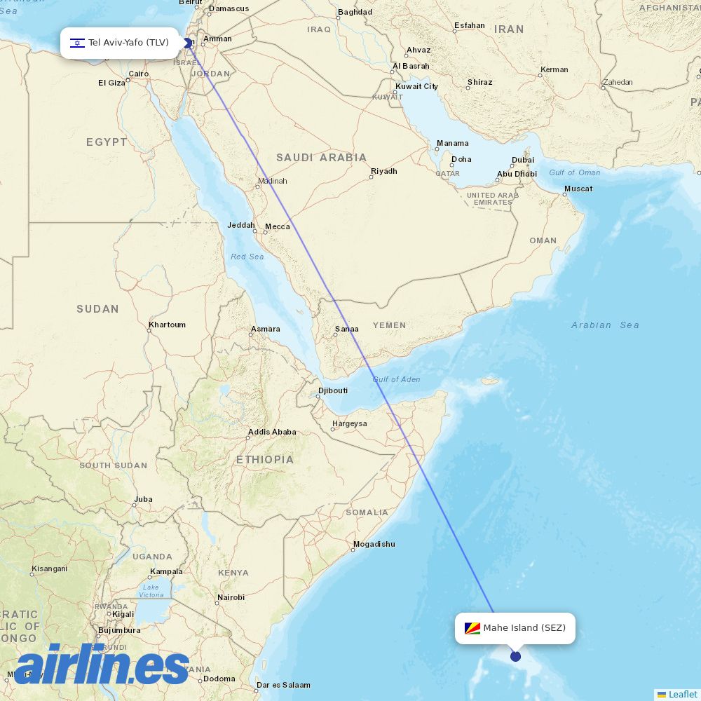 Air Seychelles at TLV route map
