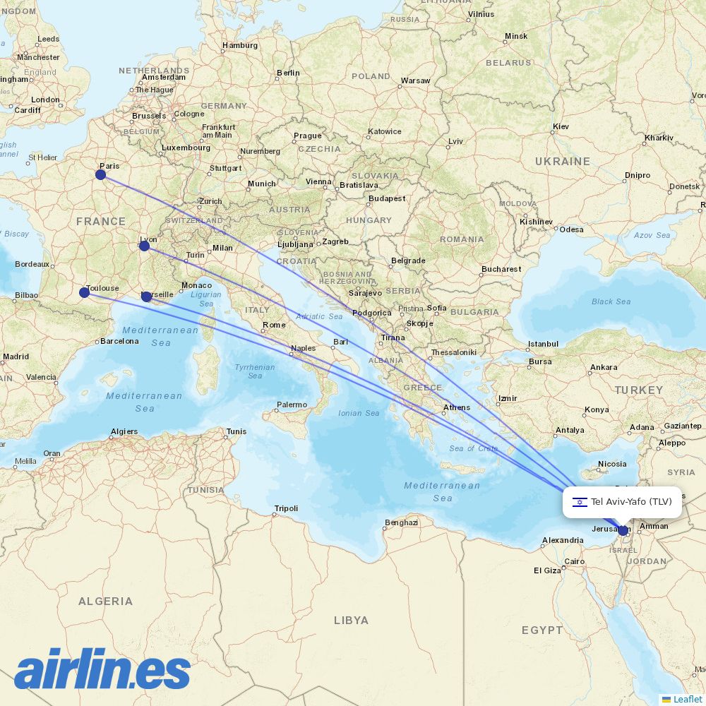 Transavia France from Ben Gurion International Airport destination map