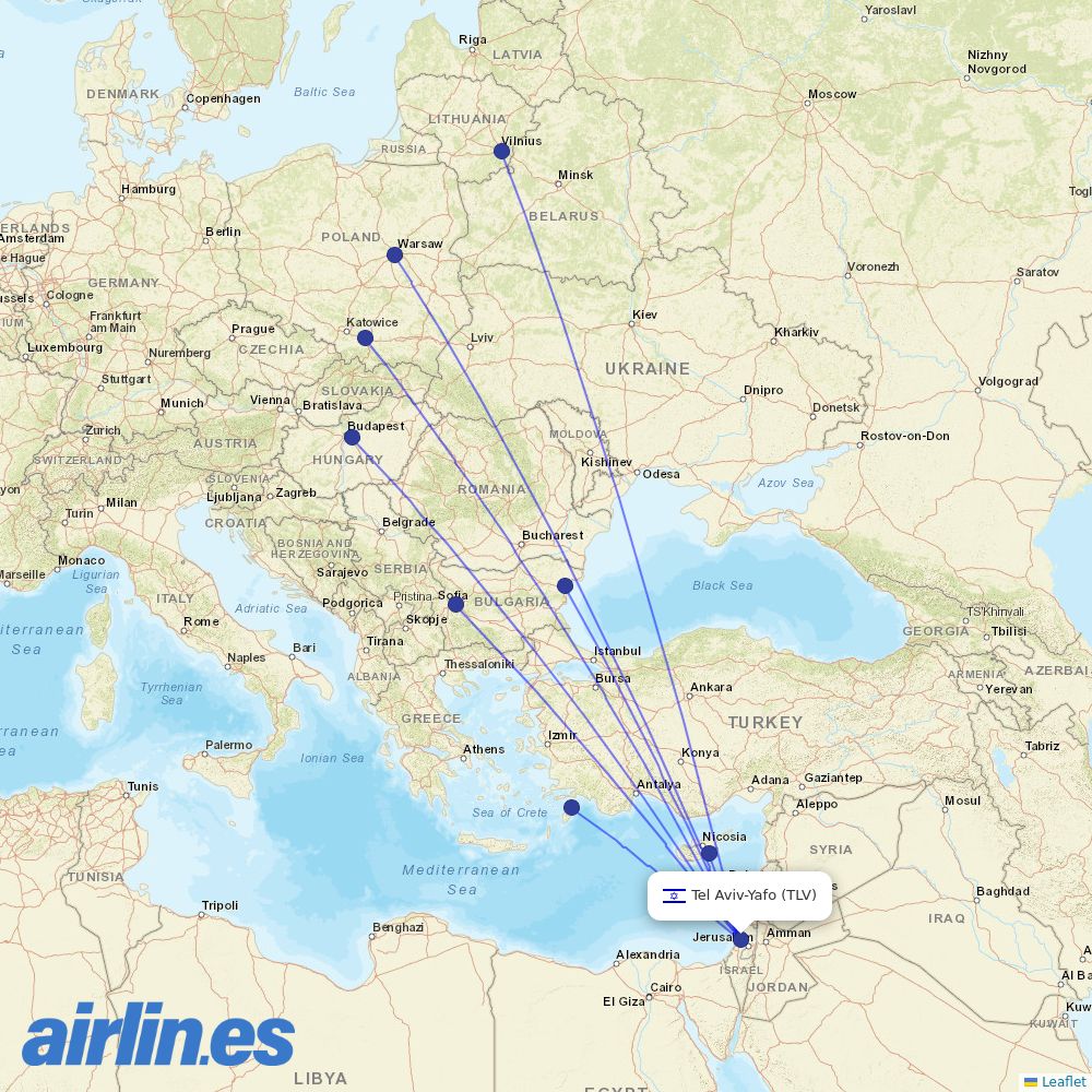 Wizz Air from Ben Gurion International Airport destination map