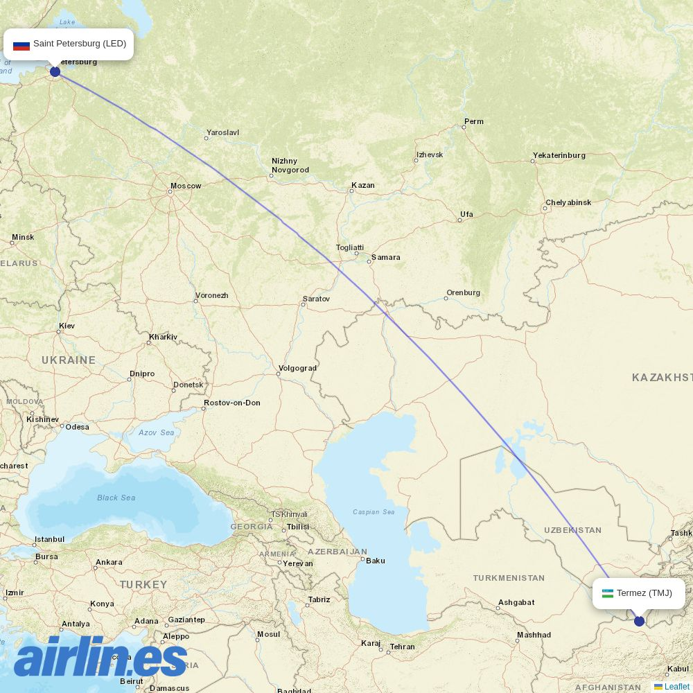 Centrum Air from Termez Airport destination map