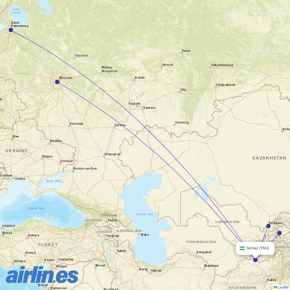 Taban Air at TMJ route map