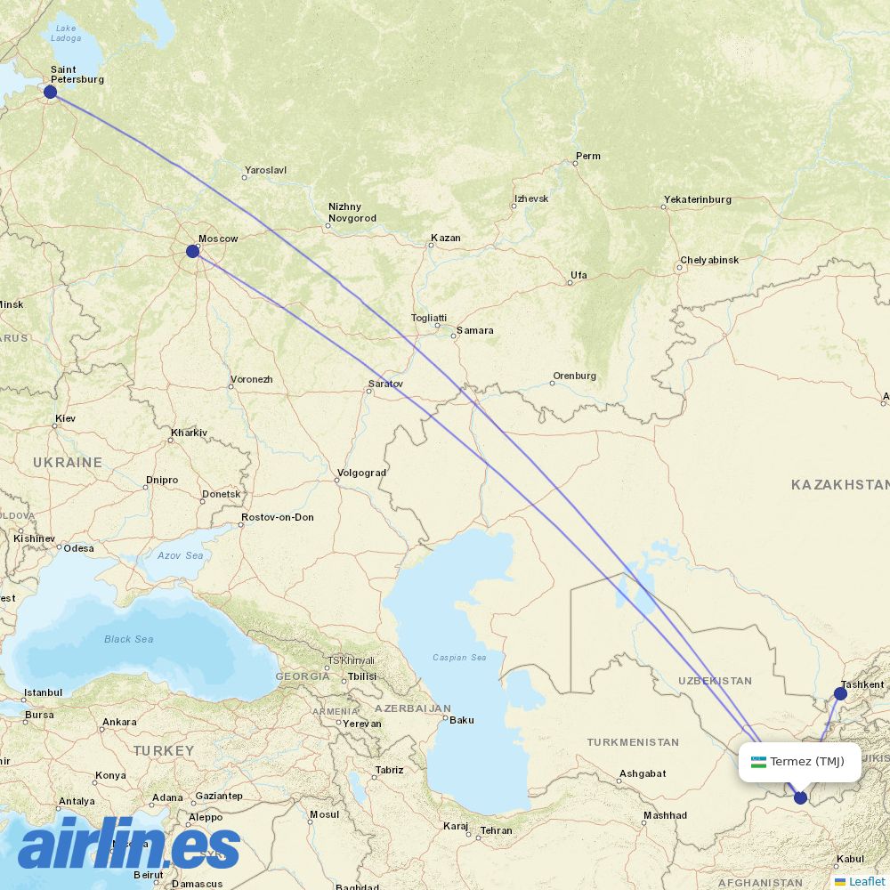 Uzbekistan Airways from Termez Airport destination map
