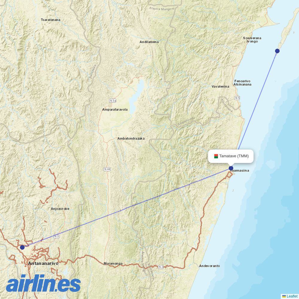 Madagascar Airlines at TMM route map