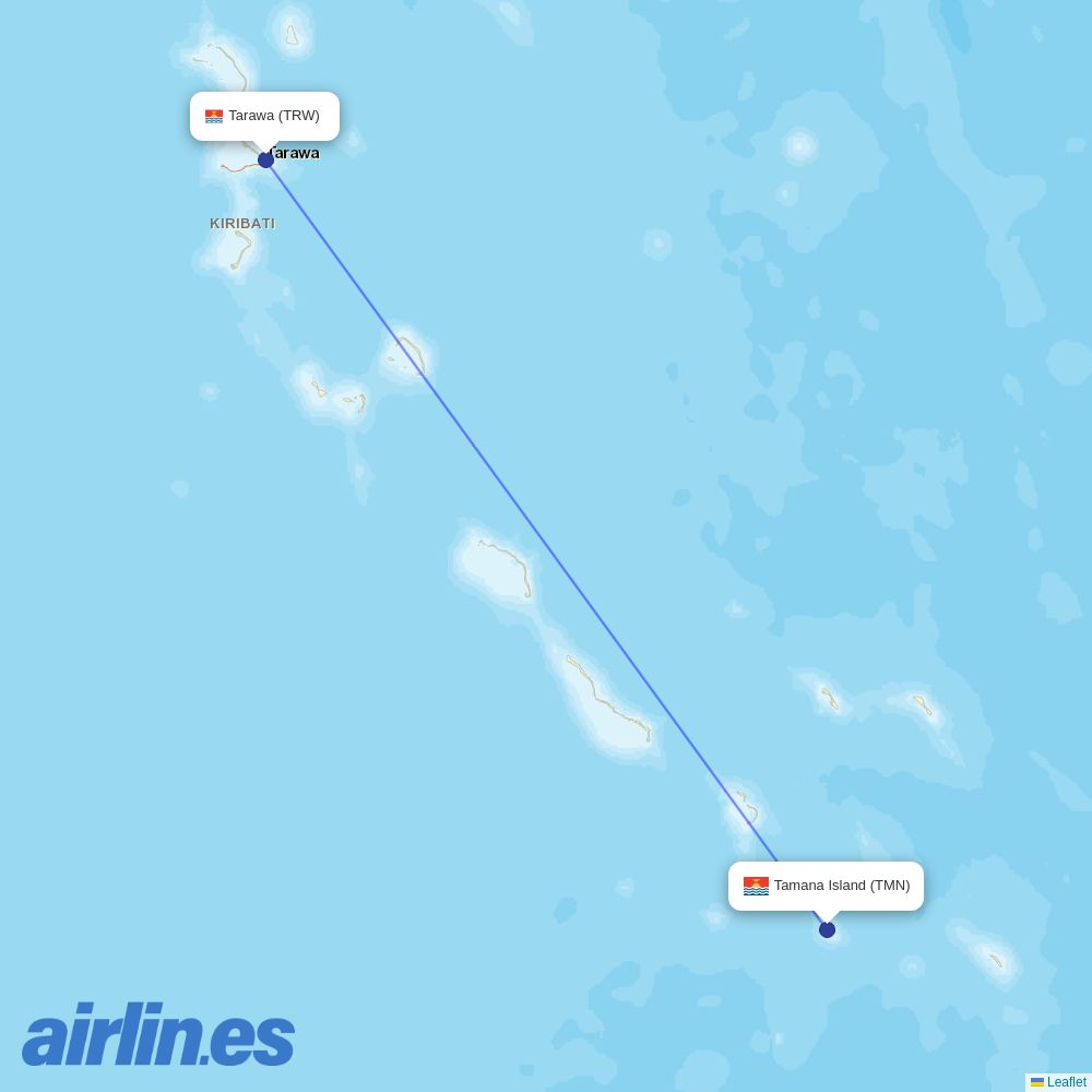 Air Kiribati from Tamana Island Airport destination map