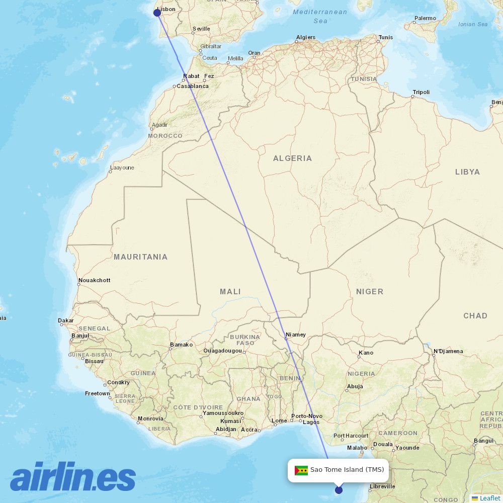 Cardig Air from Sao Tome International destination map