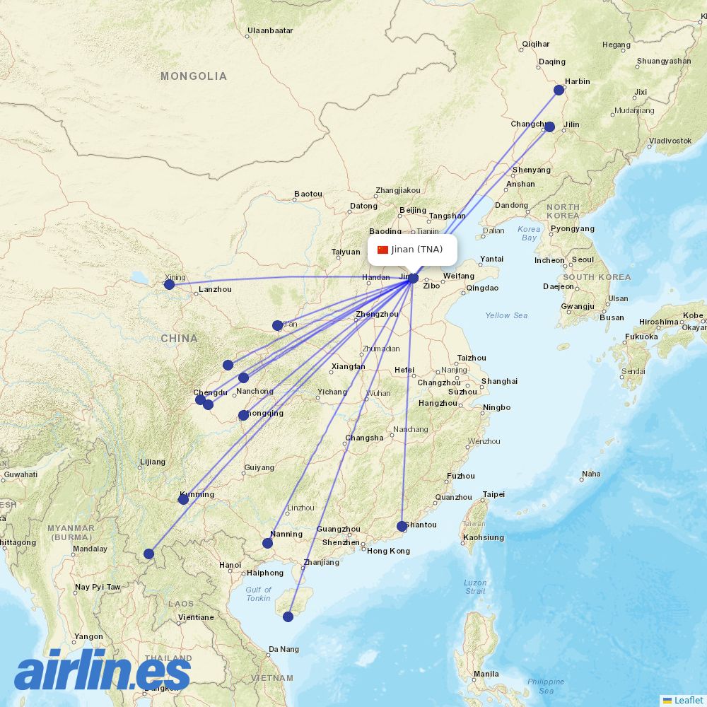 Sichuan Airlines from Jinan Yaoqiang International Airport destination map