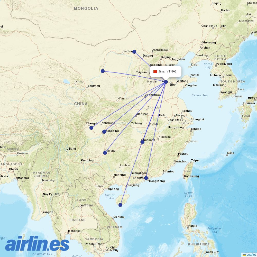 West Air (China) at TNA route map