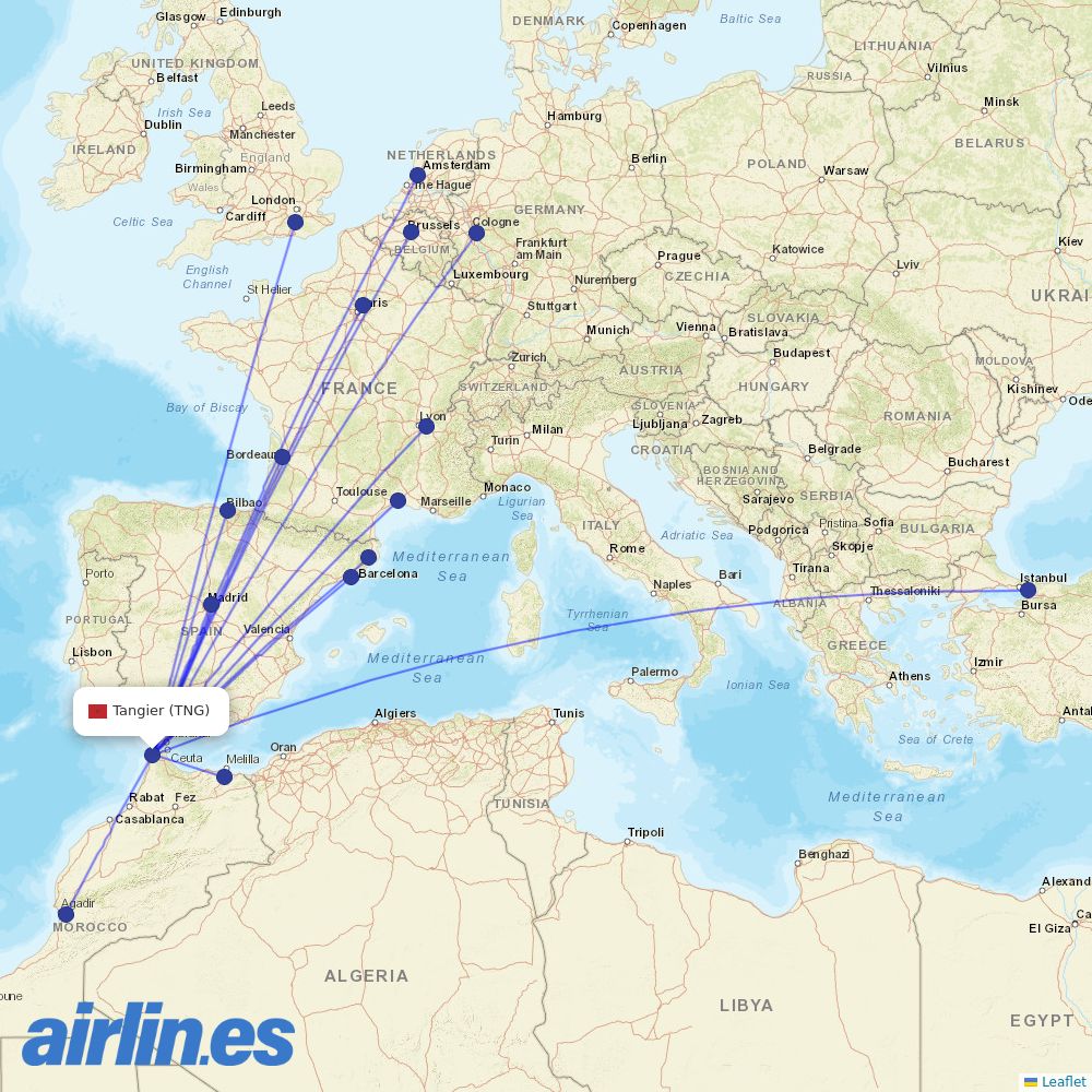 Air Arabia Maroc at TNG route map