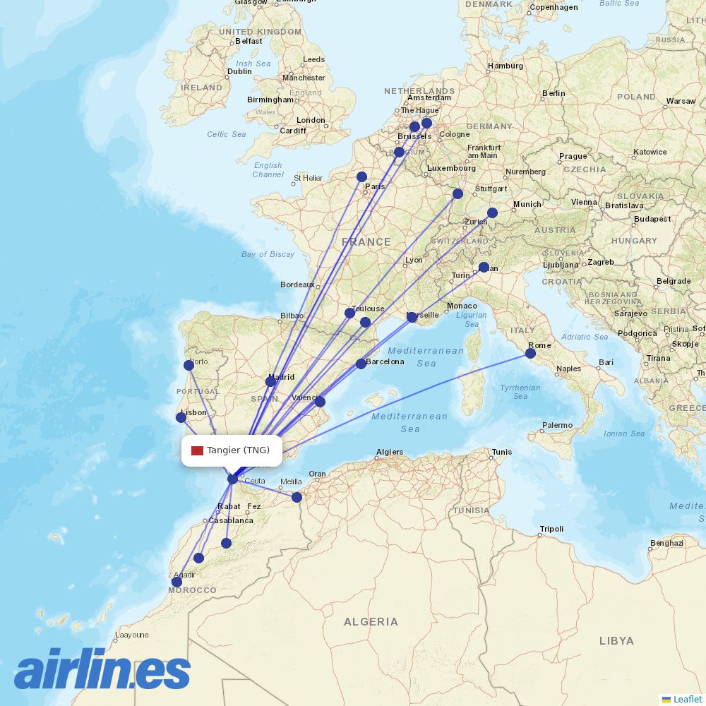 Ryanair from Ibn Batouta destination map