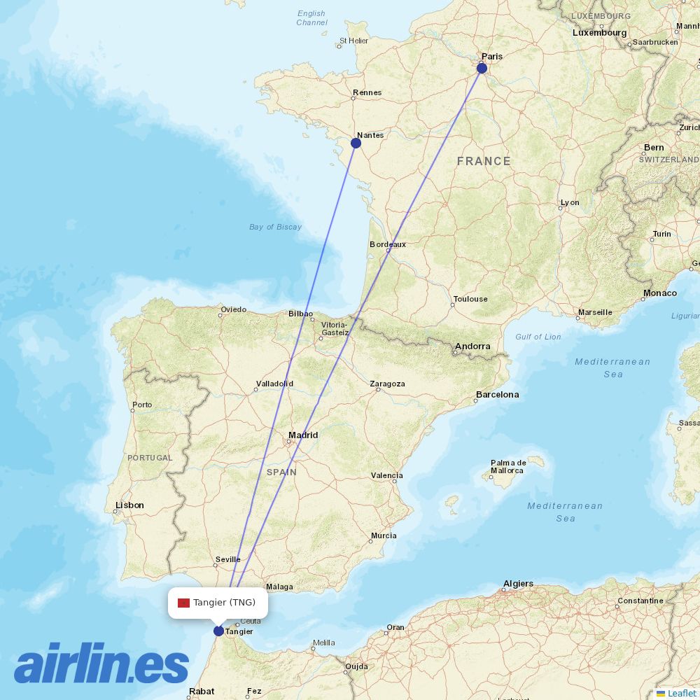 Transavia France from Ibn Batouta destination map