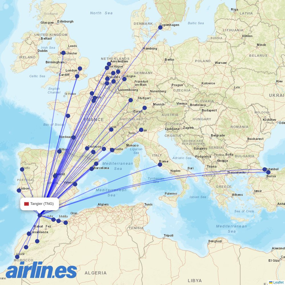 easyJet from Ibn Batouta destination map