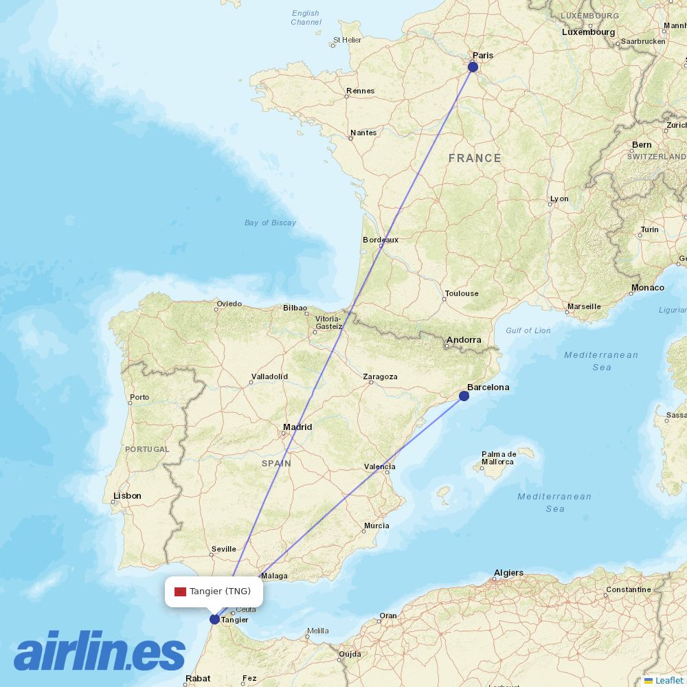 Vueling from Ibn Batouta destination map