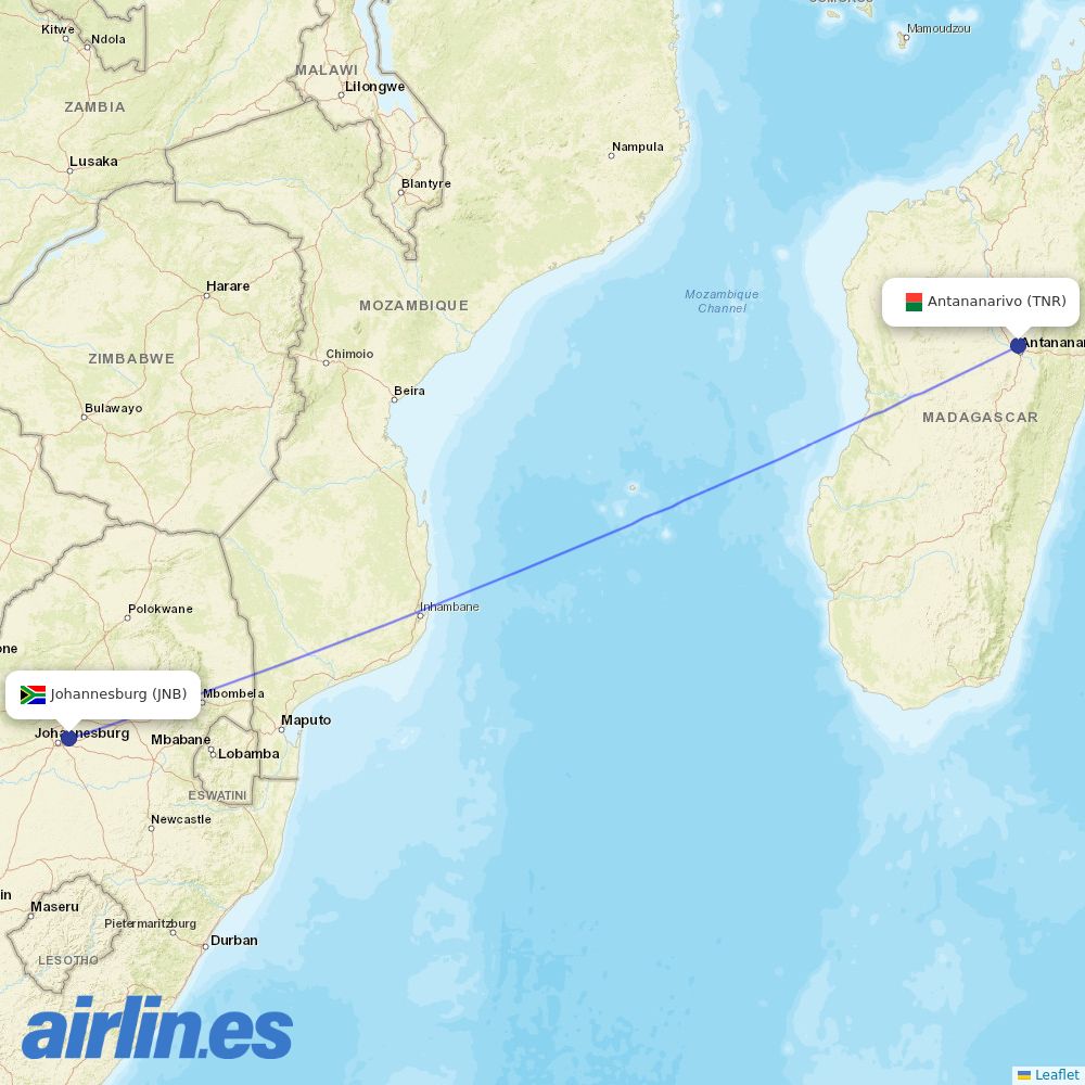 Airlink from Antananarivo Ivato destination map