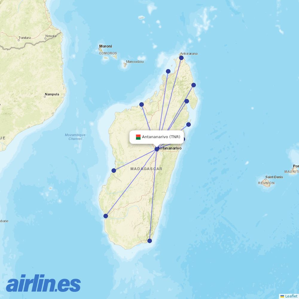 Madagascar Airlines from Antananarivo Ivato destination map