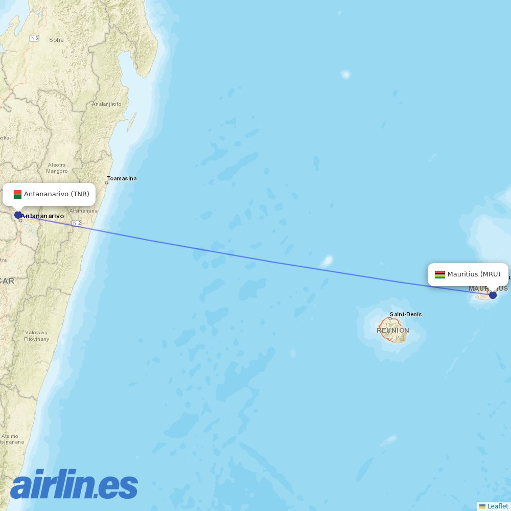 Air Mauritius at TNR route map