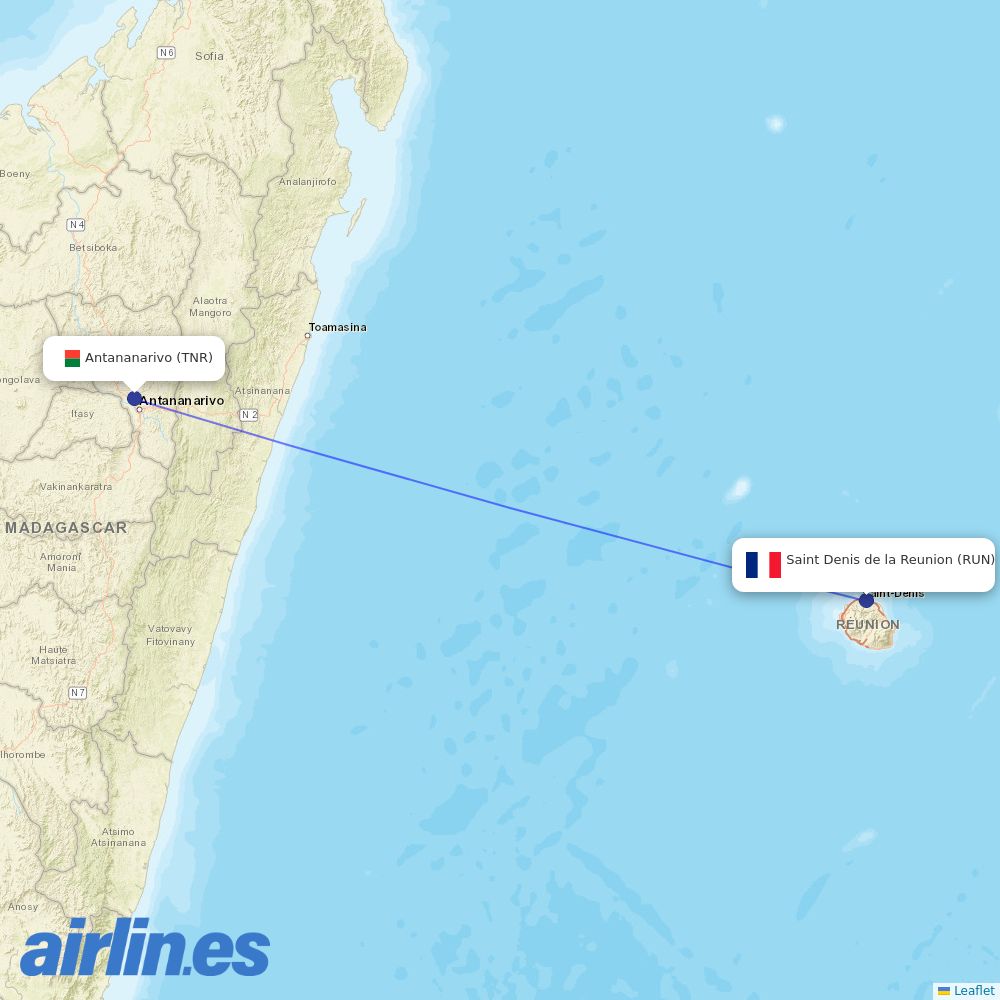 Air Austral at TNR route map