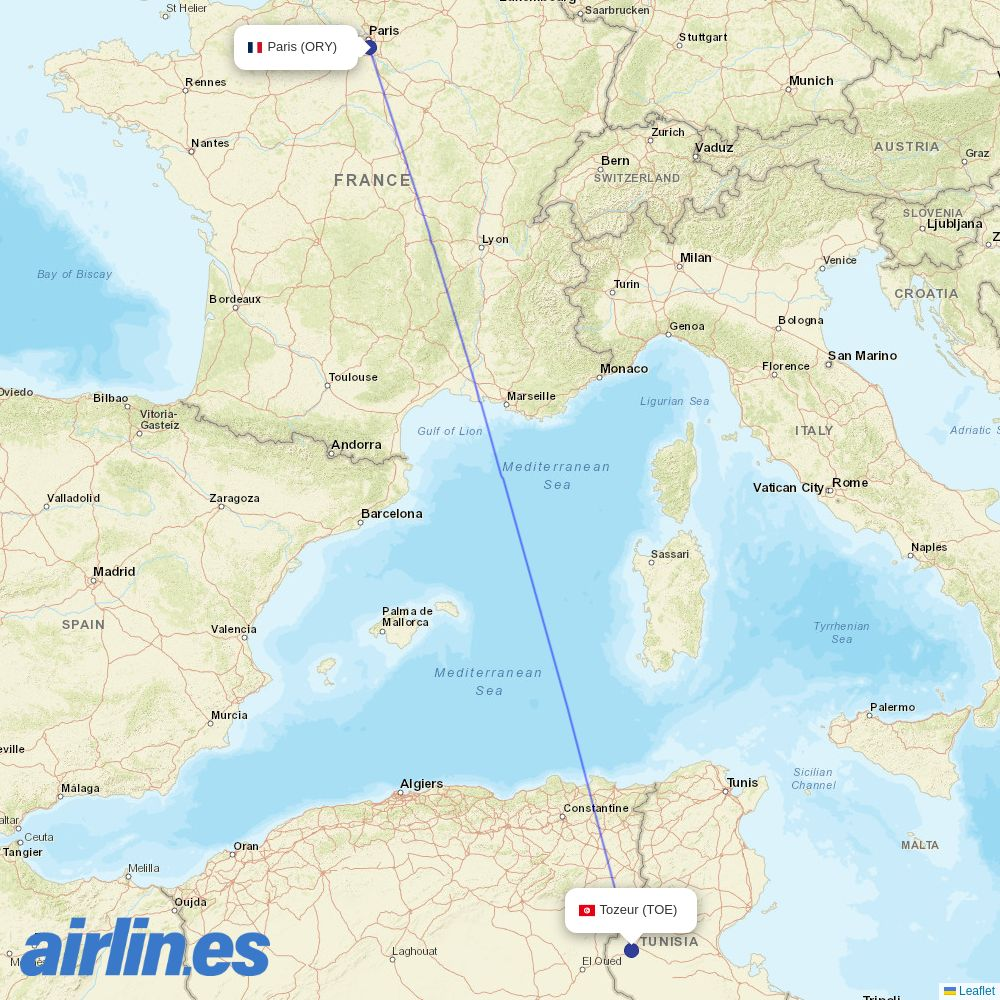 Transavia France from Nefta destination map