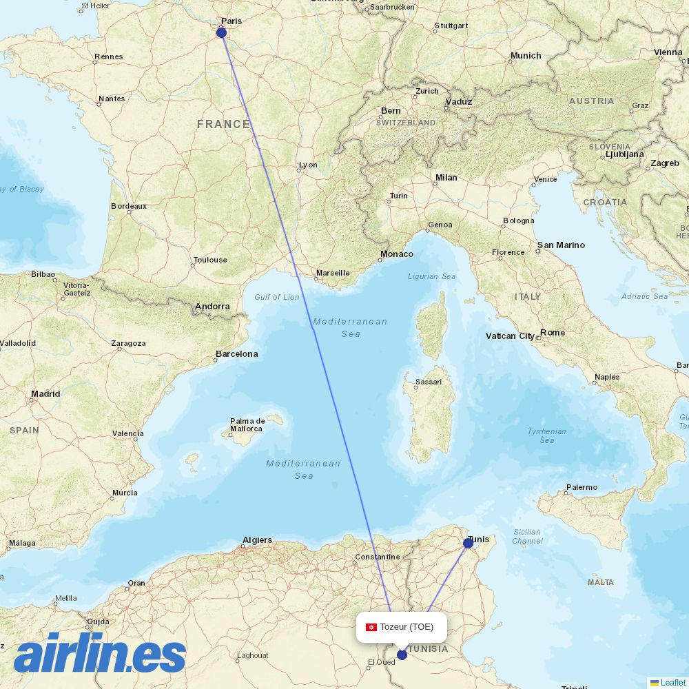 Tunisair Express at TOE route map