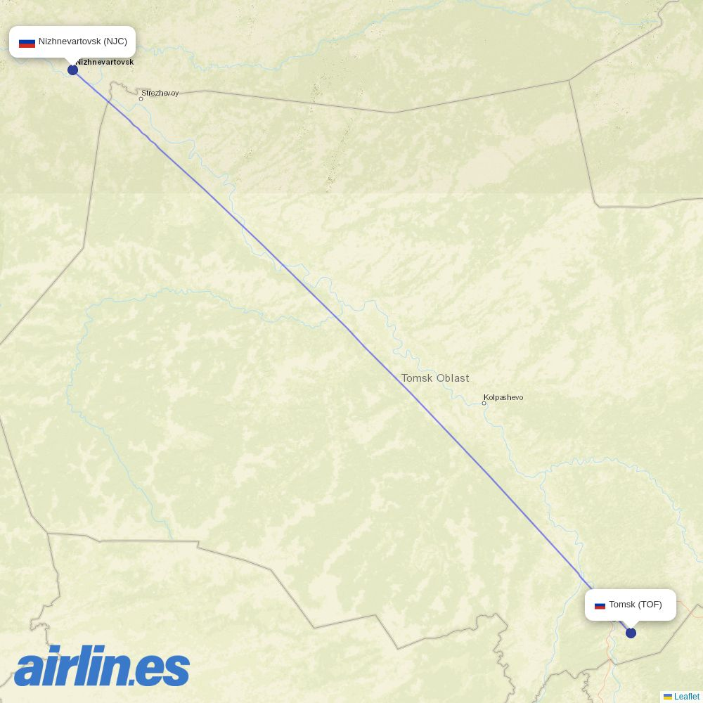 RusLine from Tomsk Bogashevo Airport destination map