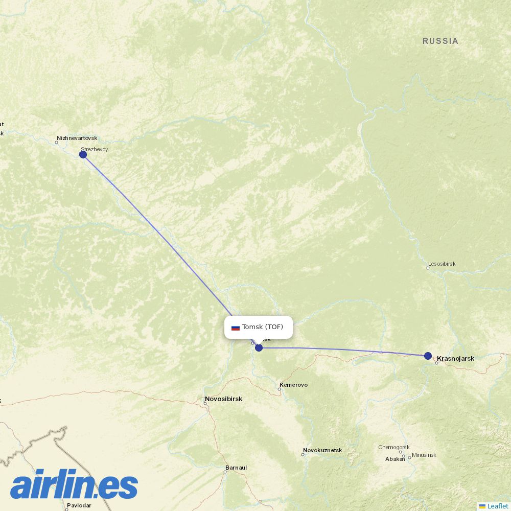 KrasAvia at TOF route map