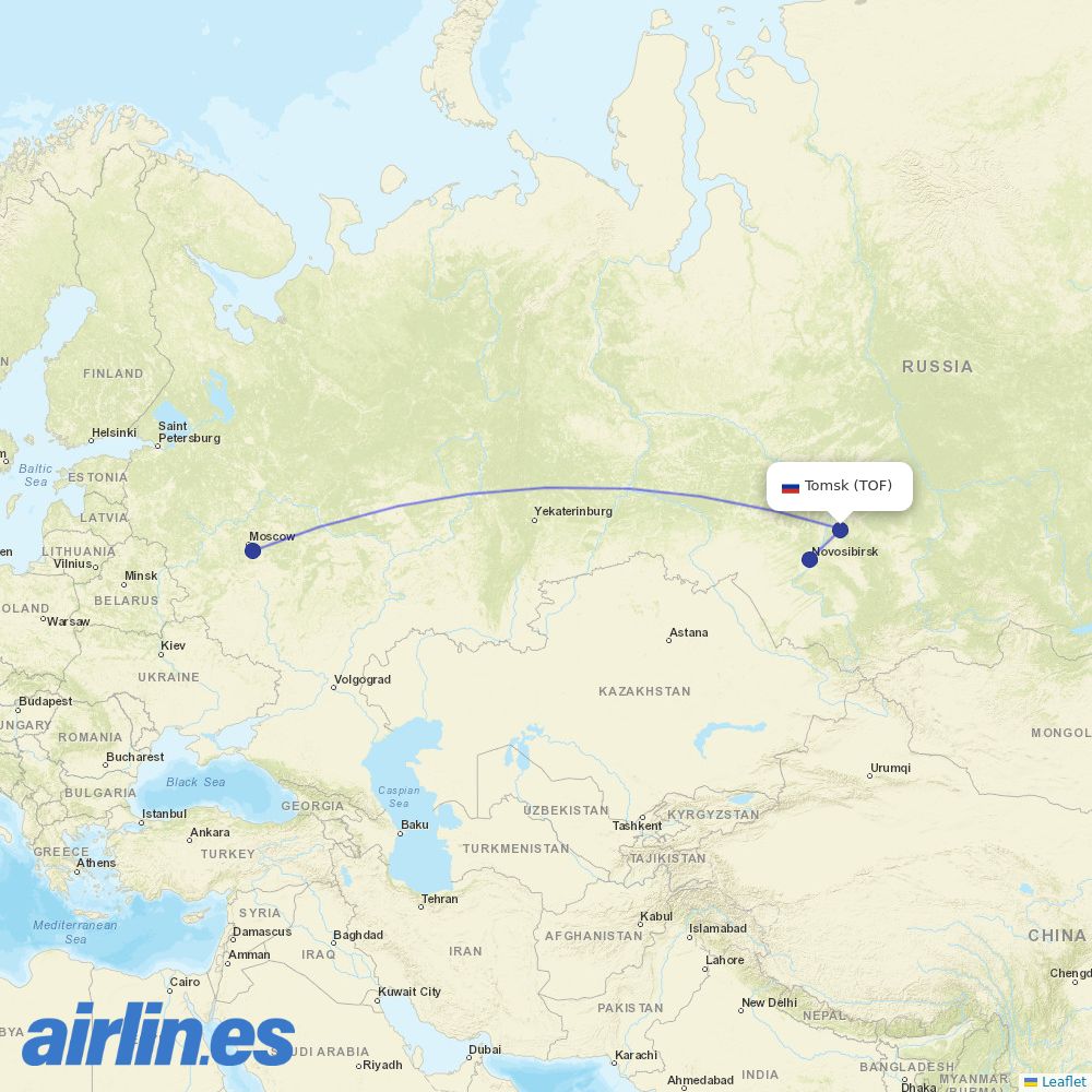 S7 Airlines from Tomsk Bogashevo Airport destination map