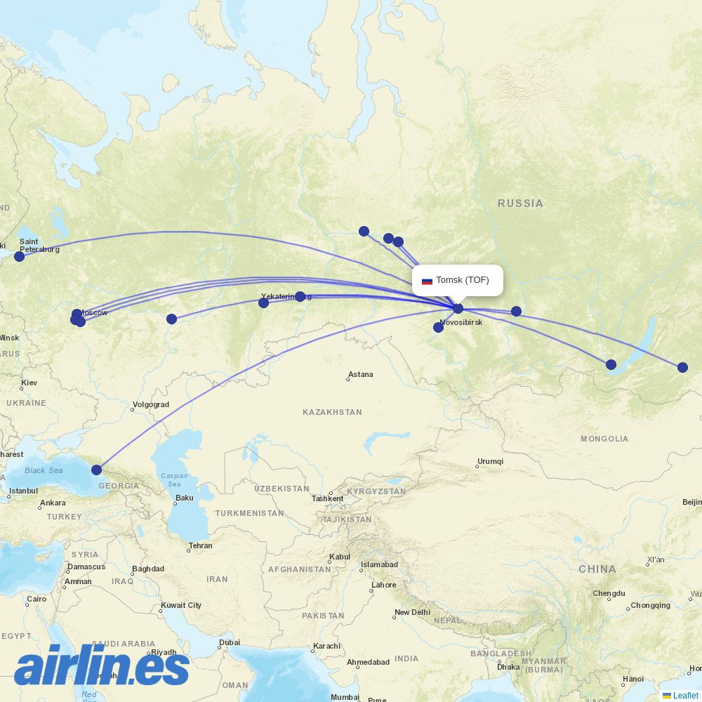 Red Wings from Tomsk Bogashevo Airport destination map