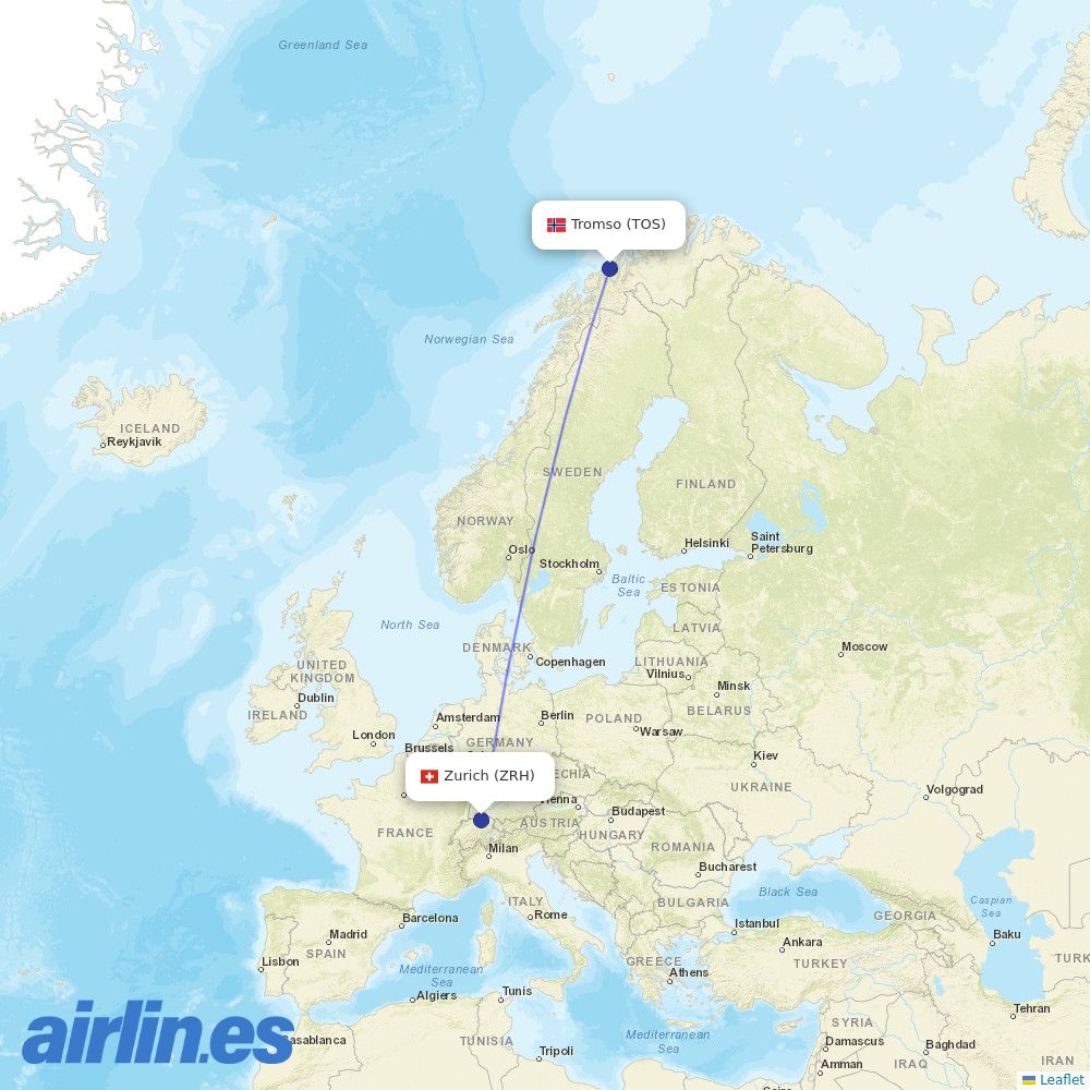 Edelweiss Air from Tromso destination map