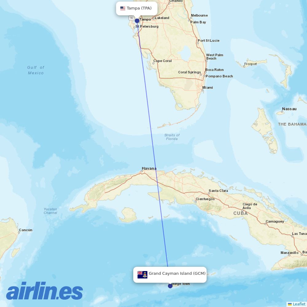 Cayman Airways at TPA route map