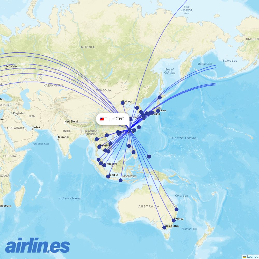 China Airlines at TPE route map