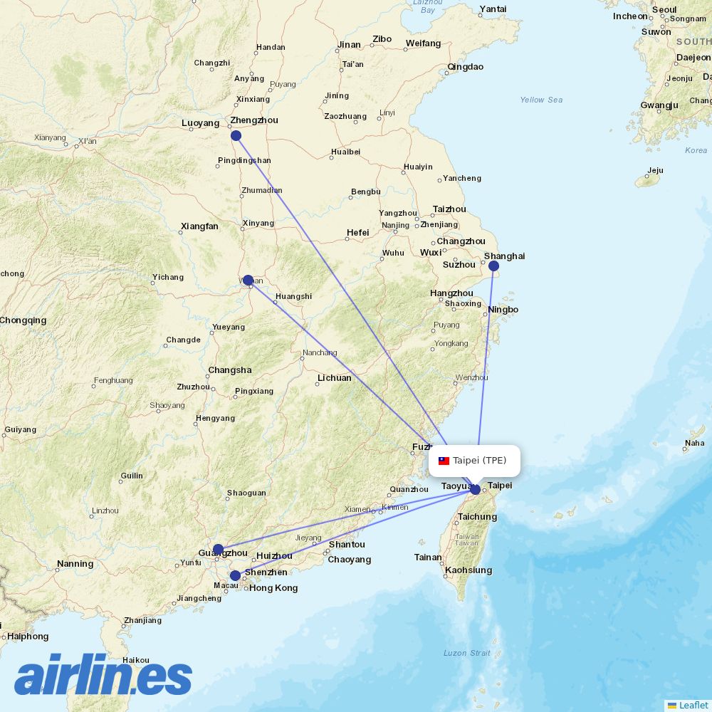China Southern Airlines from Taoyuan International Airport destination map