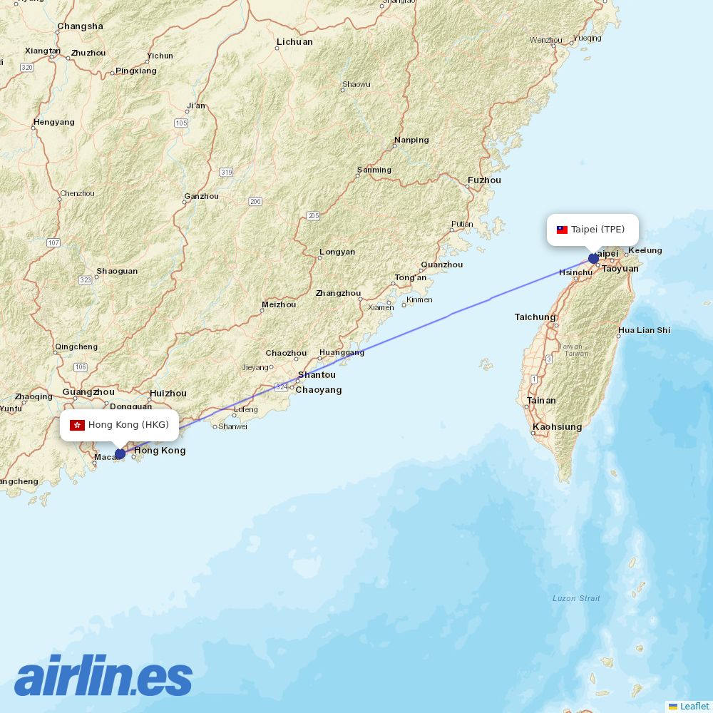 Hong Kong Airlines at TPE route map