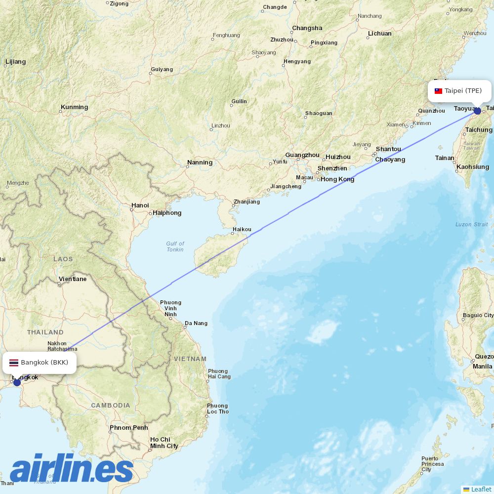 Thai Airways at TPE route map