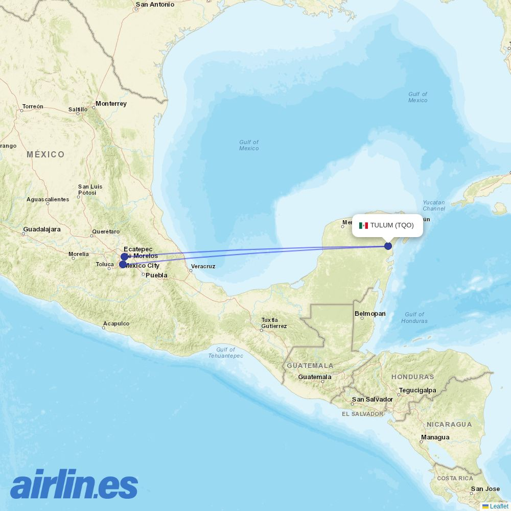Aeromexico from Felipe Carrillo Puerto Airport destination map