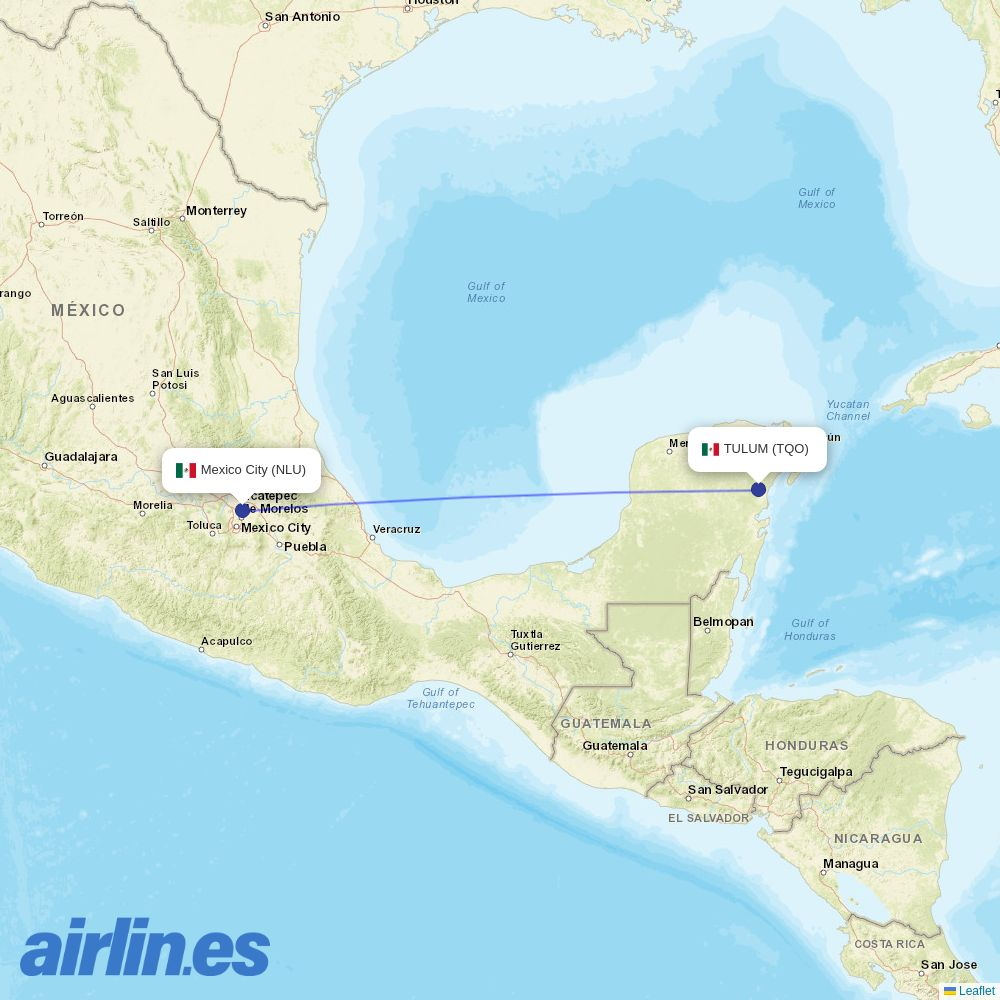 Mexicana at TQO route map
