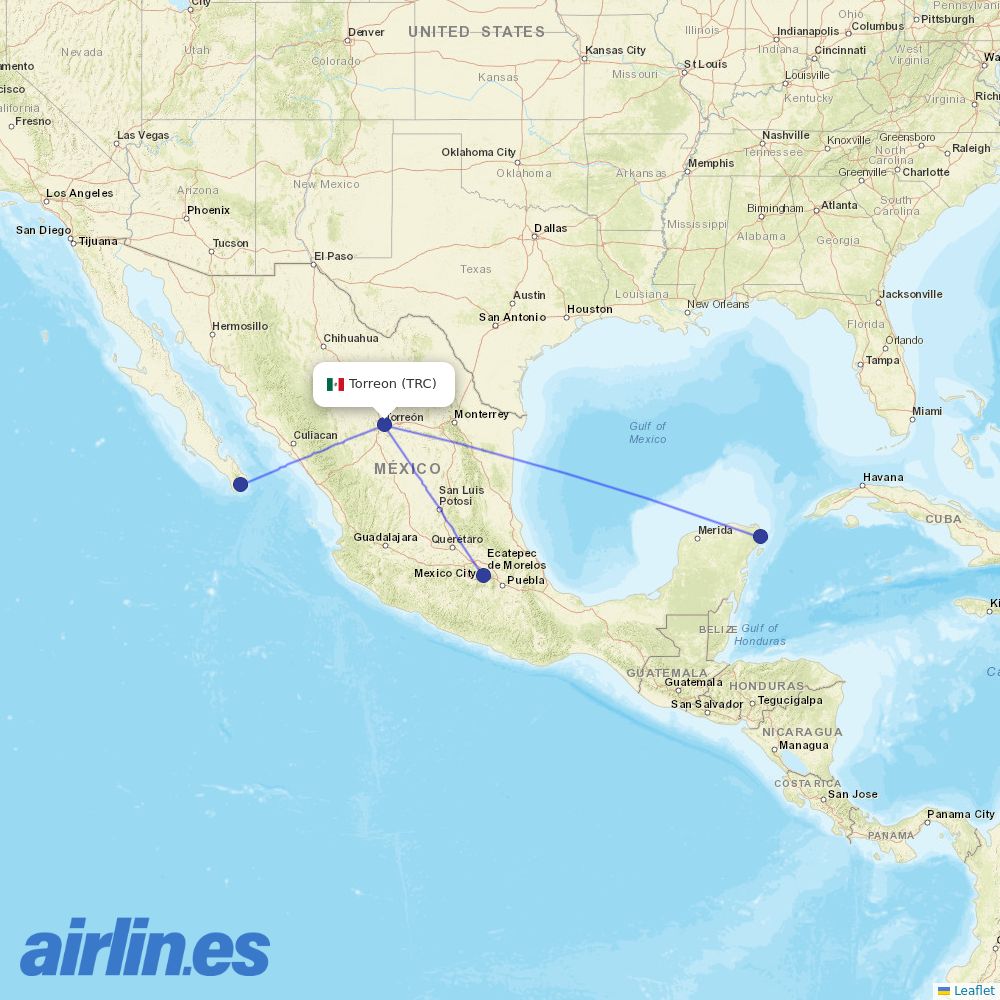 VivaAerobus from Torreon International destination map
