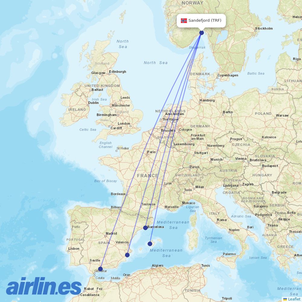 Norwegian Air Sweden from Torp destination map