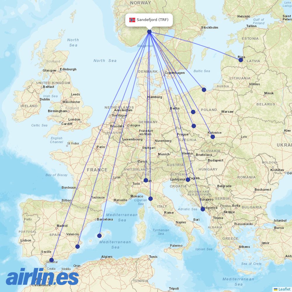Ryanair from Torp destination map