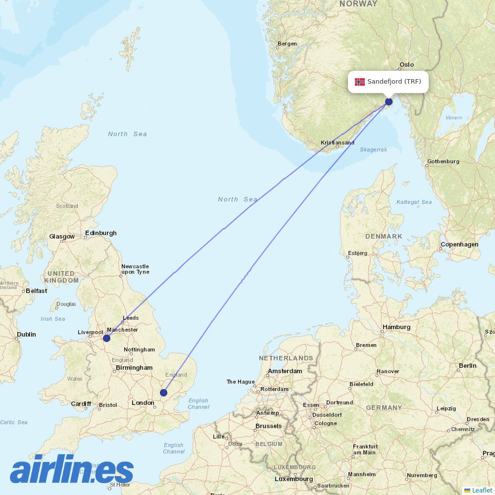 Ryanair UK at TRF route map
