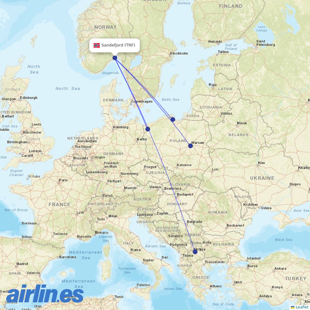 Wizz Air from Torp destination map