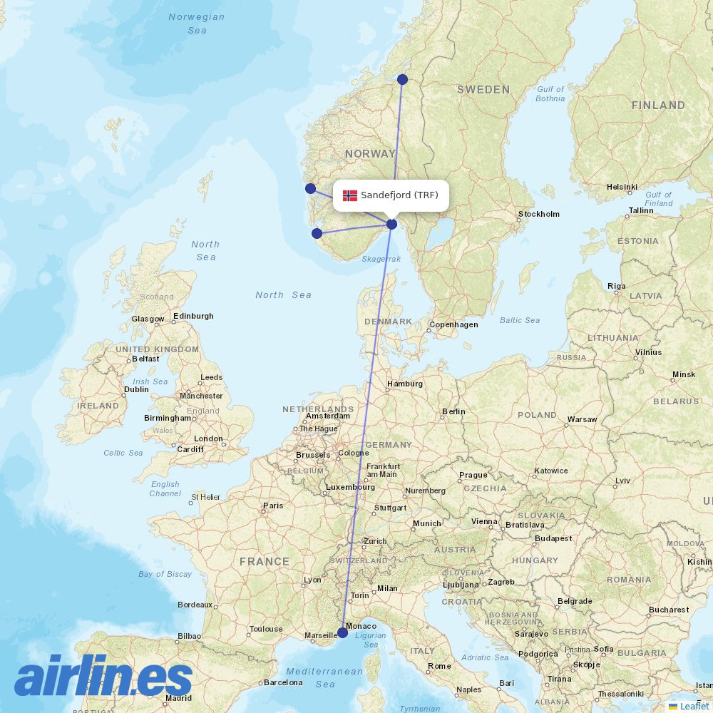 Wideroe from Torp destination map