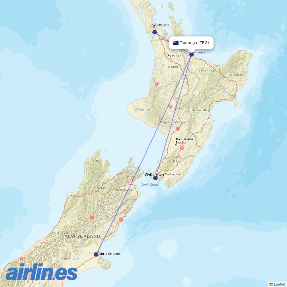 Air New Zealand at TRG route map