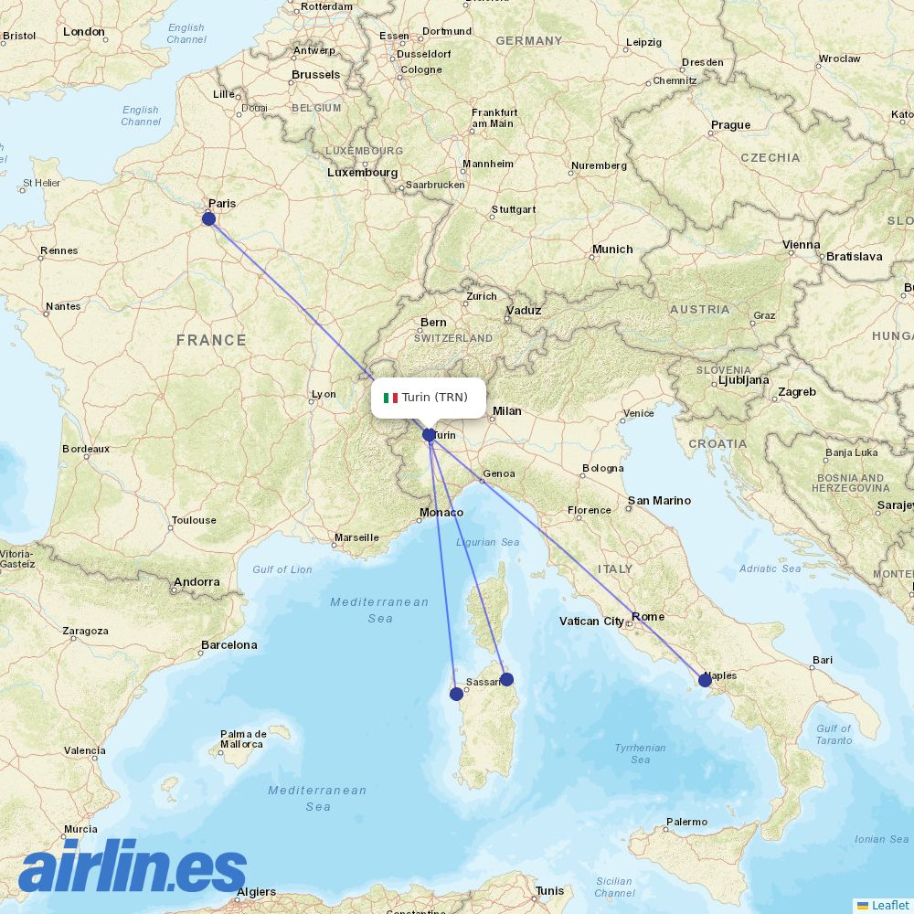 Volotea from Turin Airport destination map