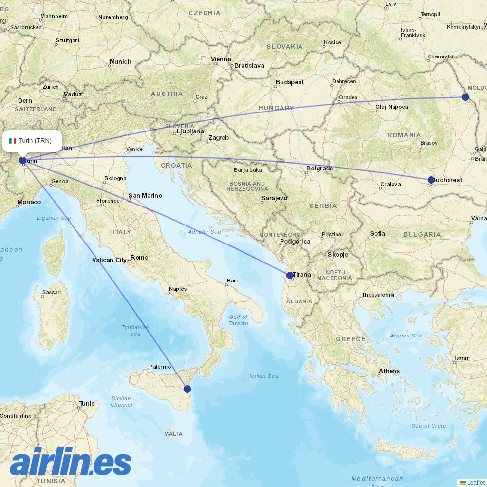 Wizz Air Malta from Turin Airport destination map