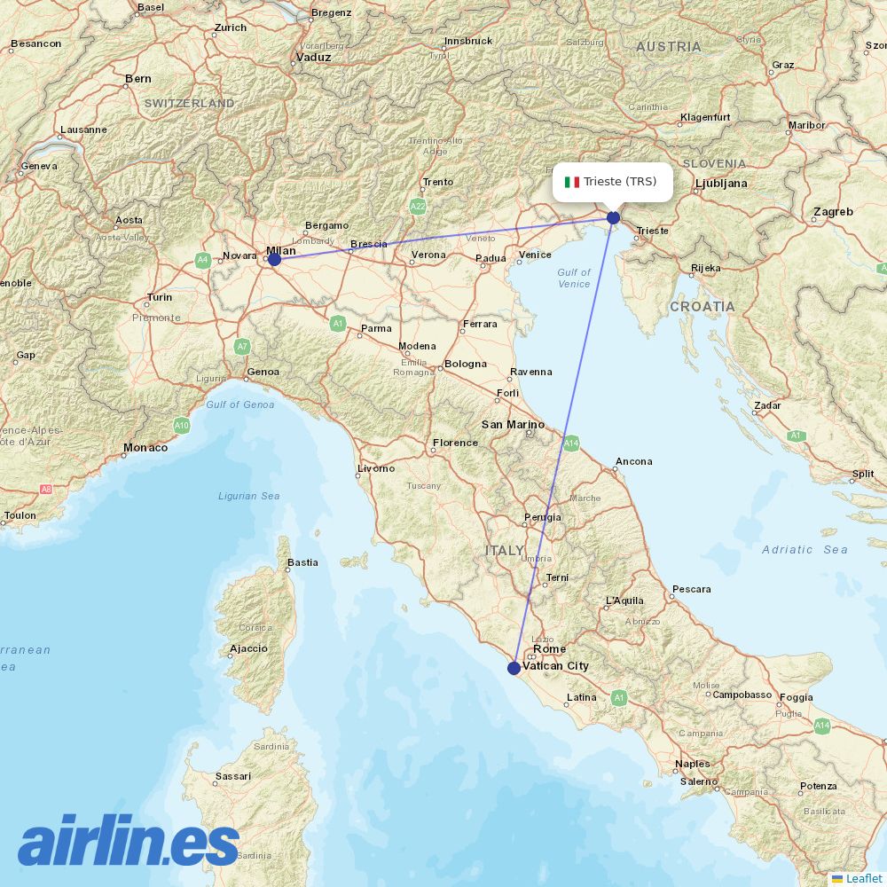 ITA Airways from Trieste destination map