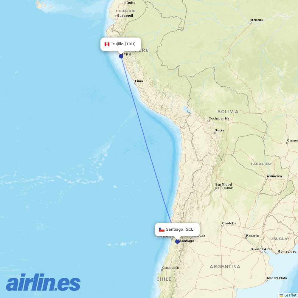 JetSMART from Capitan Carlos Martinez De Pinillos destination map